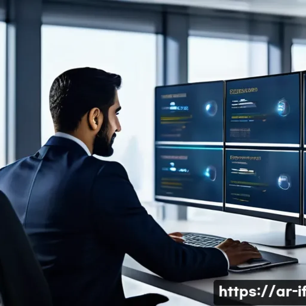 제로 트러스트 보안 모델의 중요성 - A modern office environment in a Middle Eastern corporate setting, featuring diverse professionals i...