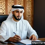 포스트 패스워드 시대의 필요성 - A professional Middle Eastern man using multi-factor authentication on his smartphone, wearing tradi...
