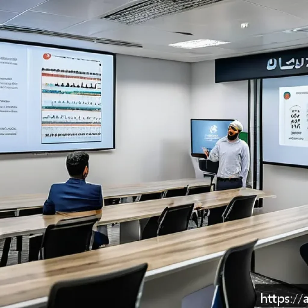 사이버 보안의 법적 요구사항 - A modern corporate training room in a Middle Eastern office setting, featuring diverse Arab employee...