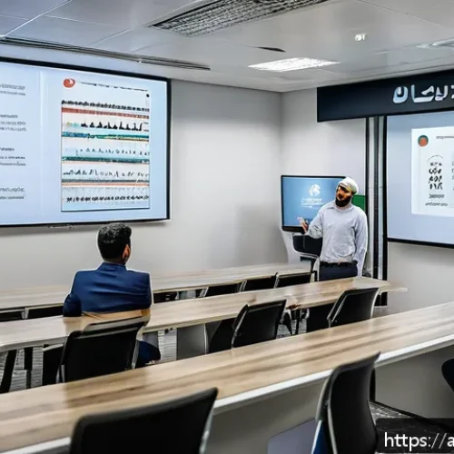사이버 보안의 법적 요구사항 - A modern corporate training room in a Middle Eastern office setting, featuring diverse Arab employee...
