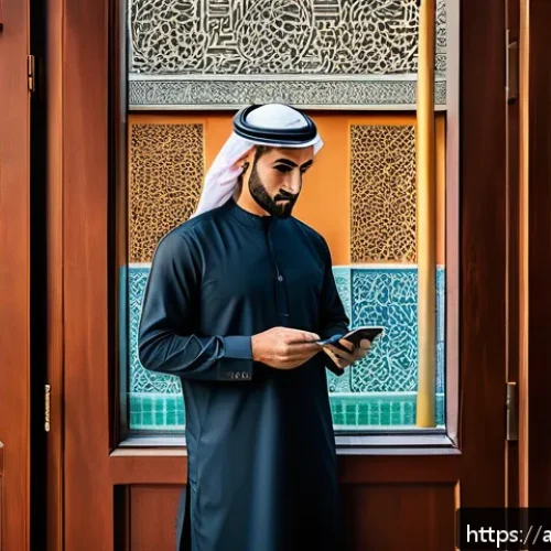 포스트 패스워드 시대에 대한 경각심 - A modern Middle Eastern office setting with a professional Arab man using a smartphone to enable mul...